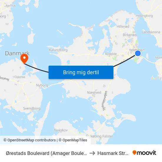 Ørestads Boulevard (Amager Boulevard) to Hasmark Strand map