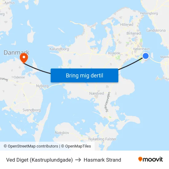Ved Diget (Kastruplundgade) to Hasmark Strand map