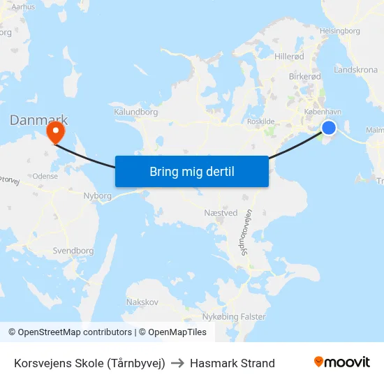 Korsvejens Skole (Tårnbyvej) to Hasmark Strand map