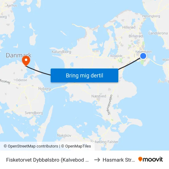 Fisketorvet Dybbølsbro (Kalvebod Brygge) to Hasmark Strand map