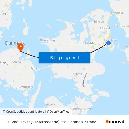 De Små Haver (Vesterbrogade) to Hasmark Strand map