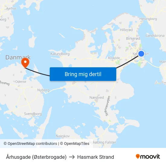 Århusgade (Østerbrogade) to Hasmark Strand map