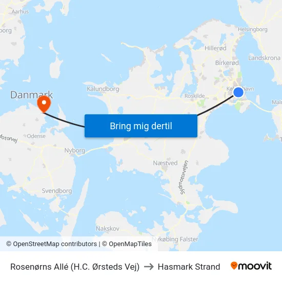 Rosenørns Allé (H.C. Ørsteds Vej) to Hasmark Strand map