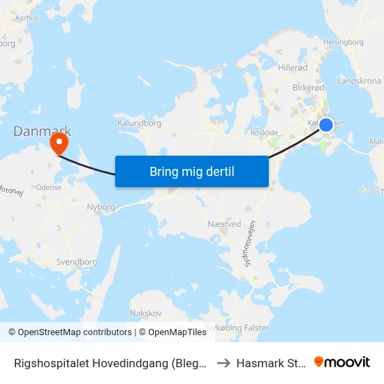 Rigshospitalet Hovedindgang (Blegdamsvej) to Hasmark Strand map