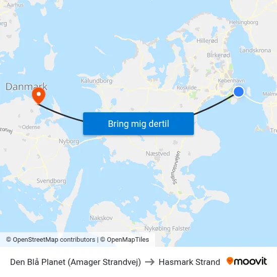 Den Blå Planet (Amager Strandvej) to Hasmark Strand map