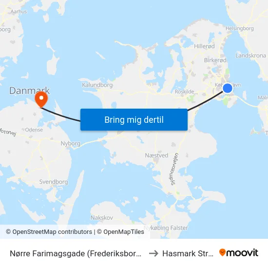 Nørre Farimagsgade (Frederiksborggade) to Hasmark Strand map