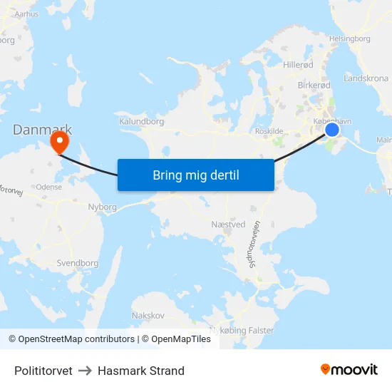 Polititorvet to Hasmark Strand map