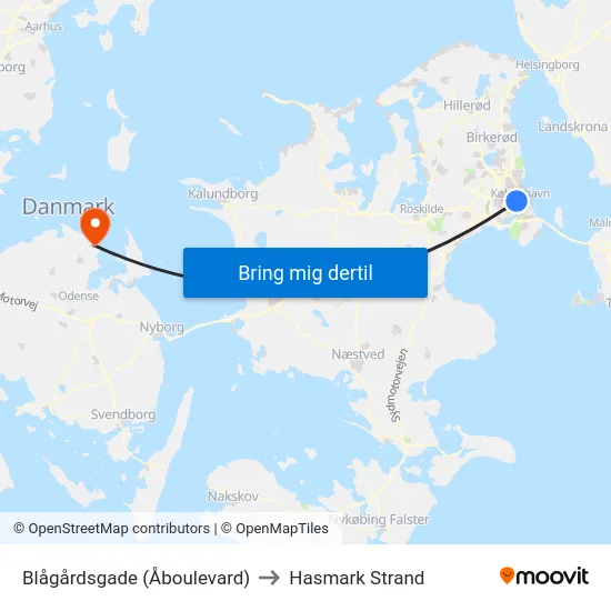Blågårdsgade (Åboulevard) to Hasmark Strand map