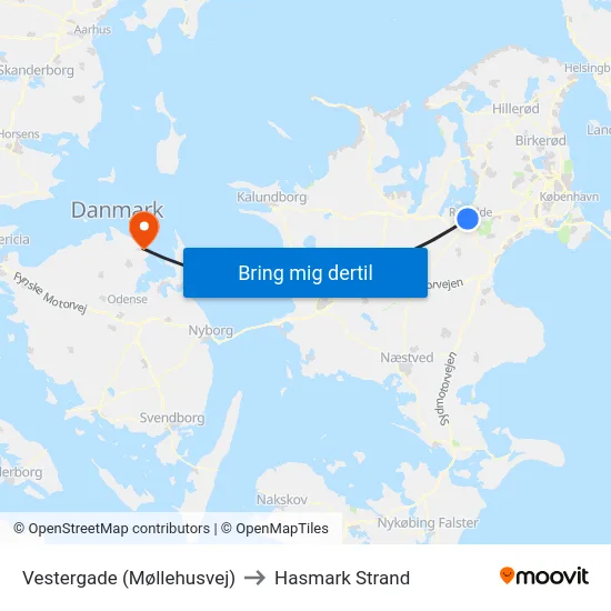 Vestergade (Møllehusvej) to Hasmark Strand map
