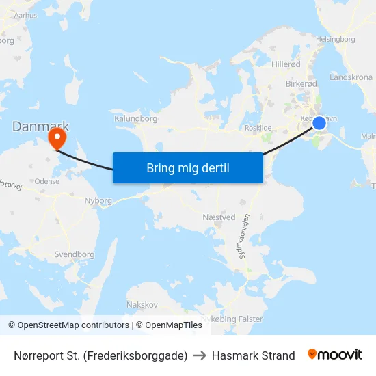 Nørreport St. (Frederiksborggade) to Hasmark Strand map
