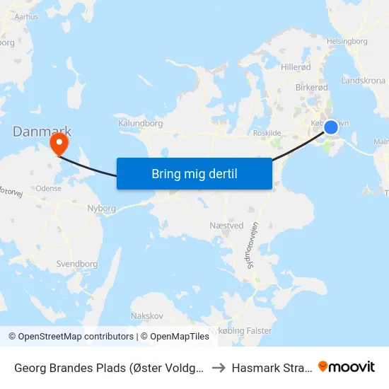 Georg Brandes Plads (Øster Voldgade) to Hasmark Strand map