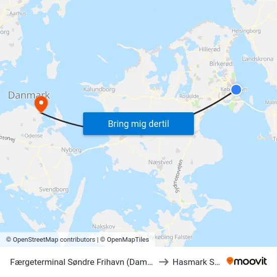Færgeterminal Søndre Frihavn (Dampfærgevej) to Hasmark Strand map