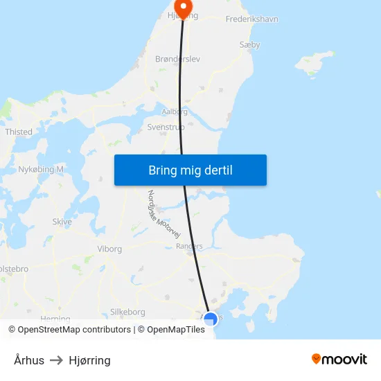 Århus to Hjørring map