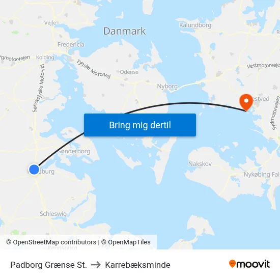 Padborg Grænse St. to Karrebæksminde map