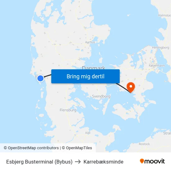 Esbjerg Busterminal (Bybus) to Karrebæksminde map