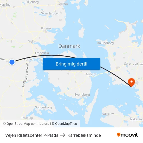 Vejen Idrætscenter P-Plads to Karrebæksminde map