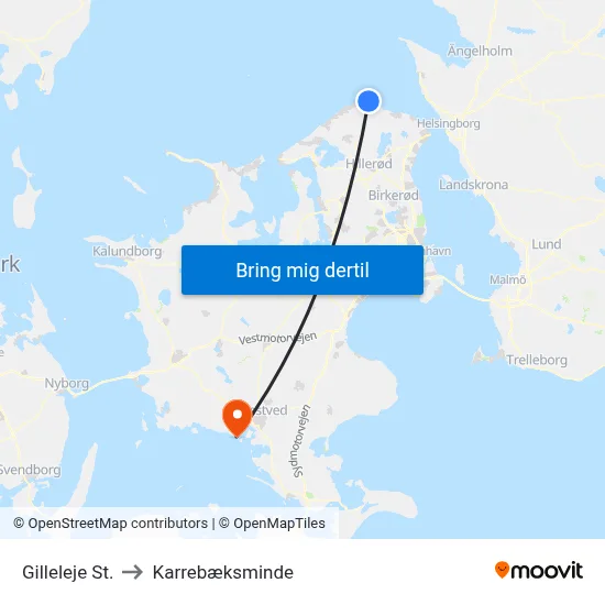 Gilleleje St. to Karrebæksminde map