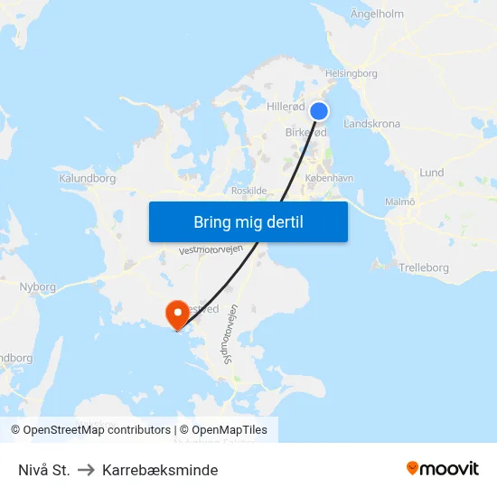 Nivå St. to Karrebæksminde map