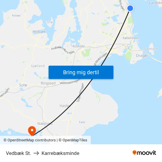 Vedbæk St. to Karrebæksminde map
