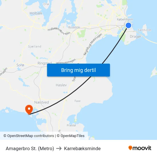 Amagerbro St. (Metro) to Karrebæksminde map