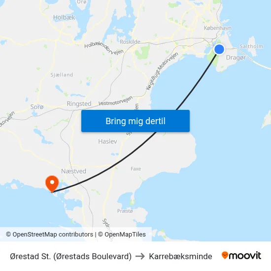 Ørestad St. (Ørestads Boulevard) to Karrebæksminde map