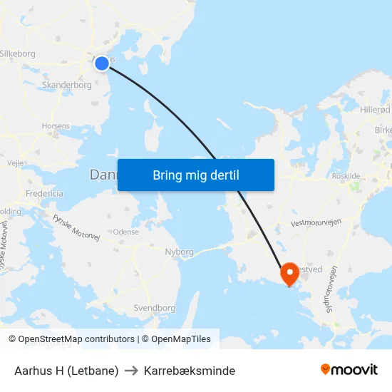 Aarhus H (Letbane) to Karrebæksminde map
