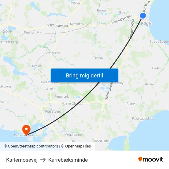 Karlemosevej to Karrebæksminde map