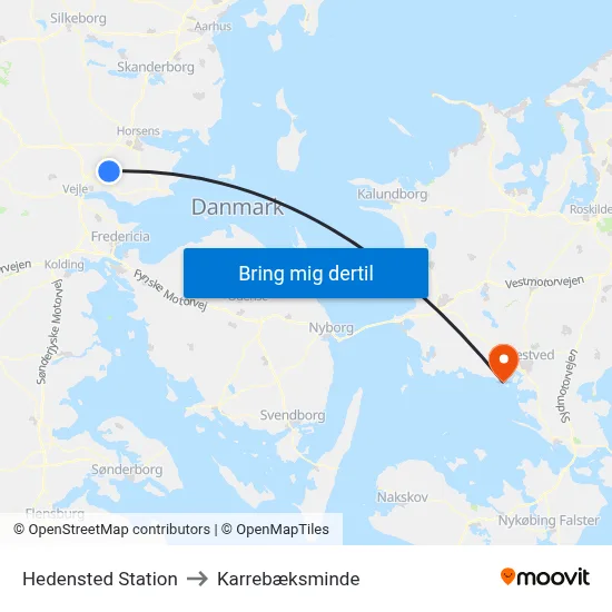 Hedensted Station to Karrebæksminde map