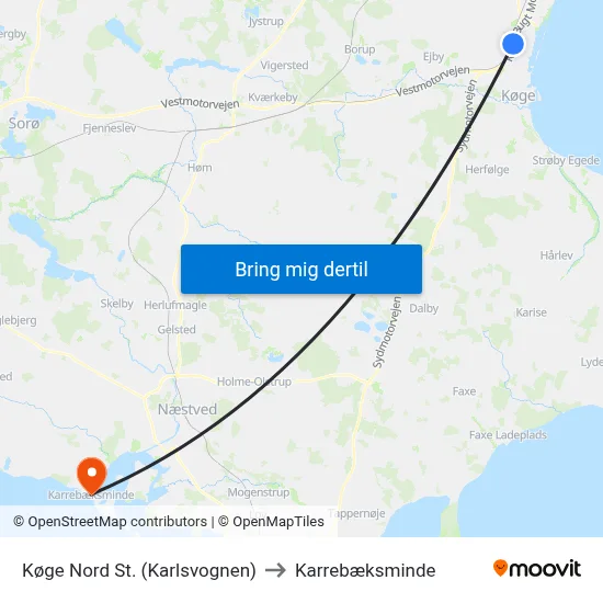 Køge Nord St. (Karlsvognen) to Karrebæksminde map