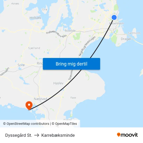Dyssegård St. to Karrebæksminde map