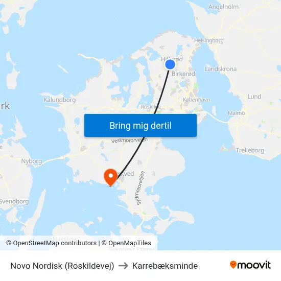 Novo Nordisk (Roskildevej) to Karrebæksminde map