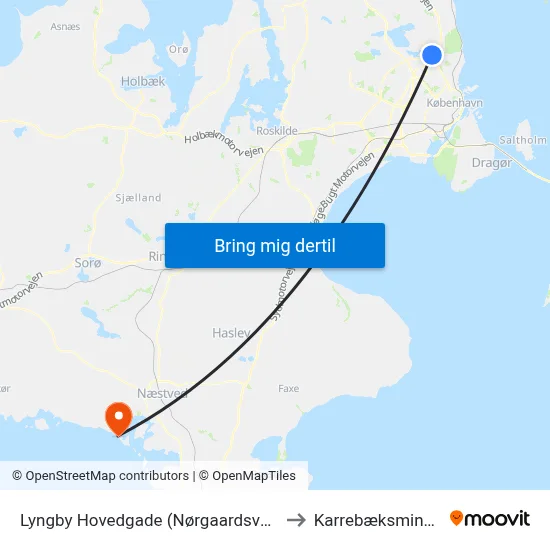 Lyngby Hovedgade (Nørgaardsvej) to Karrebæksminde map
