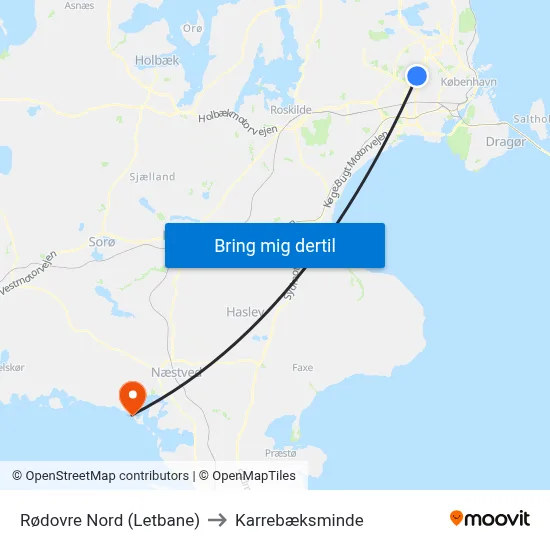 Rødovre Nord (Letbane) to Karrebæksminde map