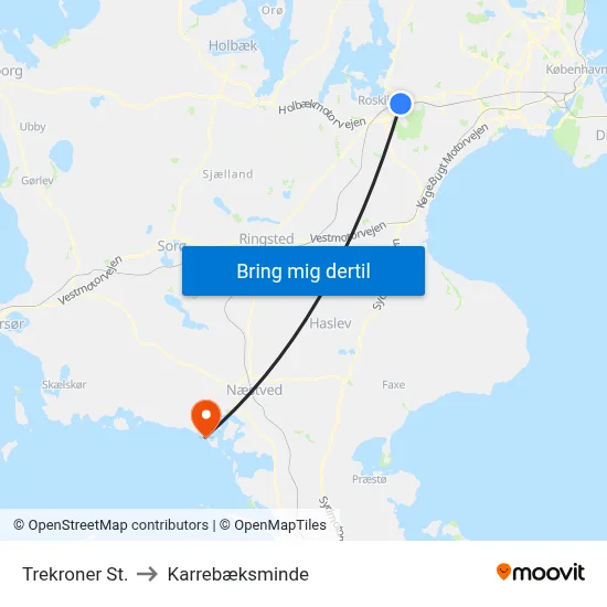 Trekroner St. to Karrebæksminde map