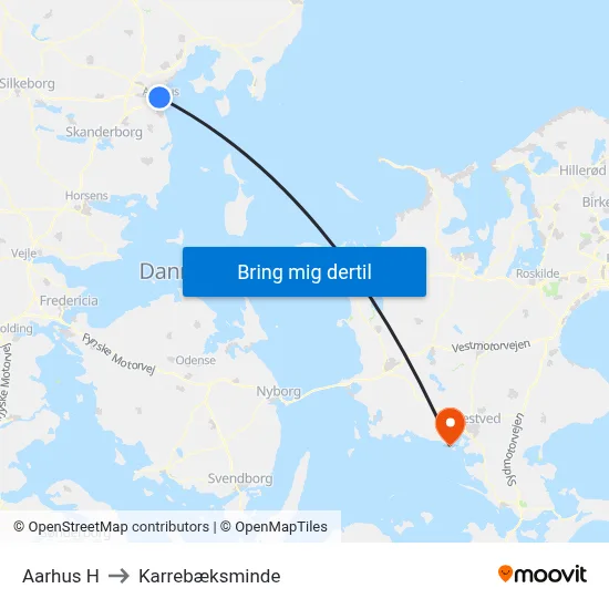 Aarhus H to Karrebæksminde map