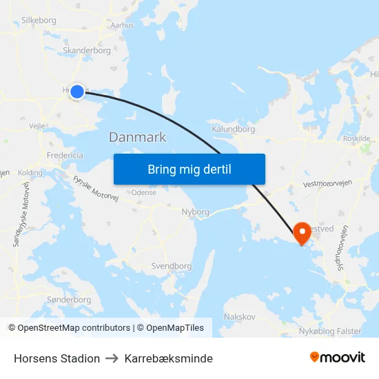 Horsens Stadion to Karrebæksminde map