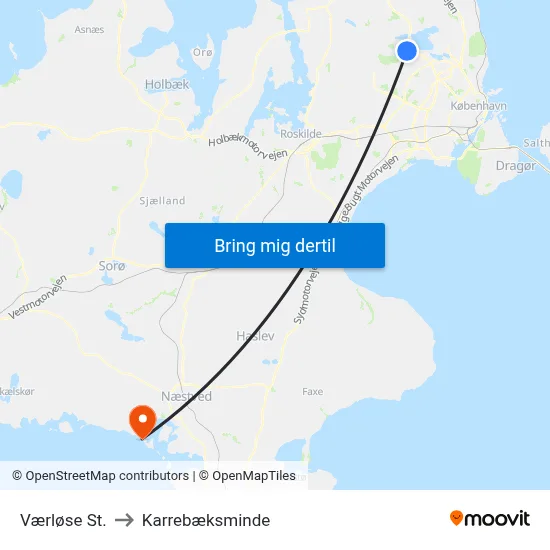 Værløse St. to Karrebæksminde map