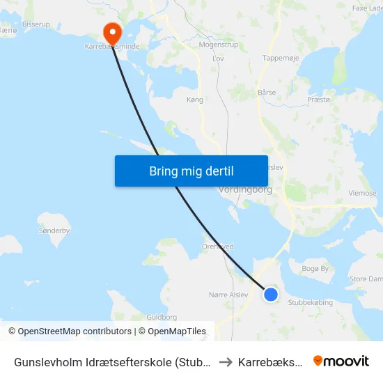 Gunslevholm Idrætsefterskole (Stubbekøbingvej) to Karrebæksminde map