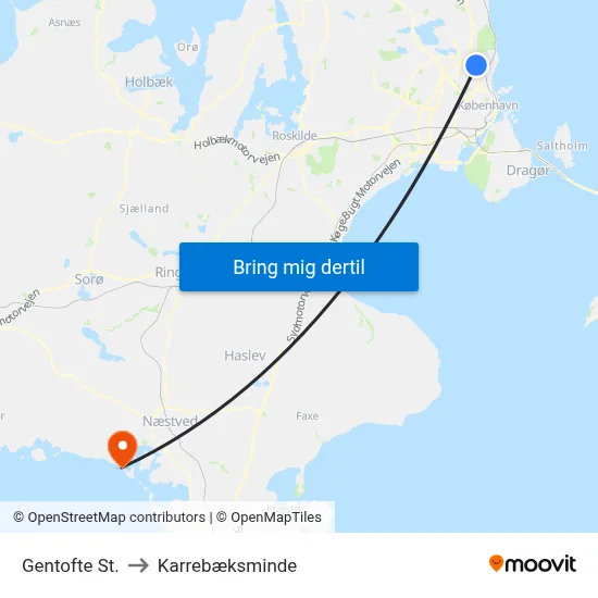 Gentofte St. to Karrebæksminde map