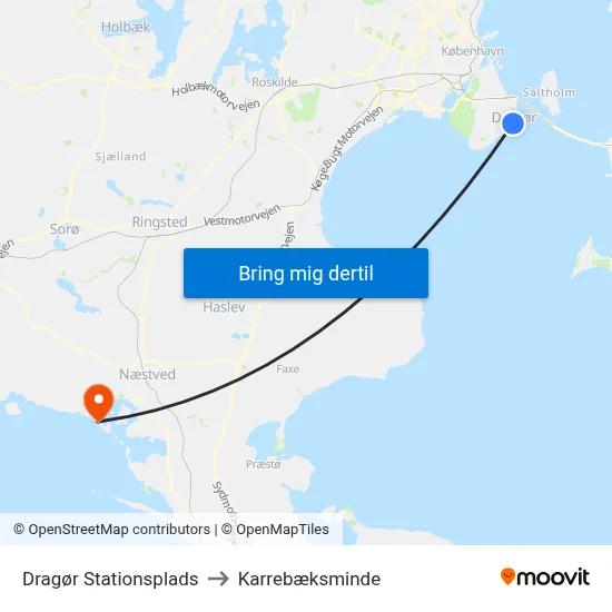 Dragør Stationsplads to Karrebæksminde map