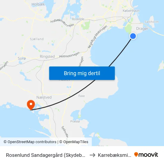 Rosenlund Sandagergård (Skydebanevej) to Karrebæksminde map