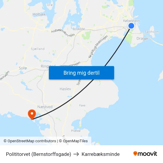 Polititorvet (Bernstorffsgade) to Karrebæksminde map