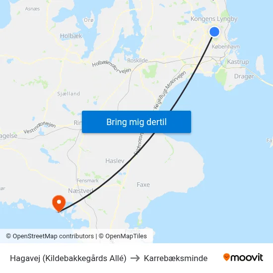 Hagavej (Kildebakkegårds Allé) to Karrebæksminde map