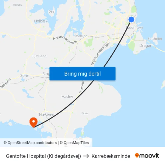 Gentofte Hospital (Kildegårdsvej) to Karrebæksminde map