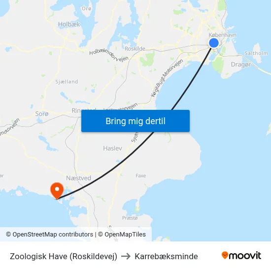 Zoologisk Have (Roskildevej) to Karrebæksminde map