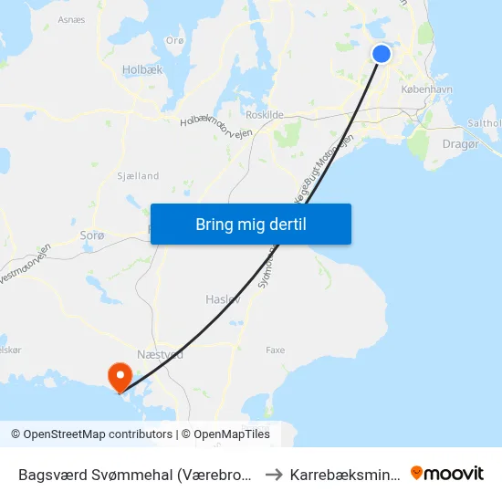 Bagsværd Svømmehal (Værebrovej) to Karrebæksminde map