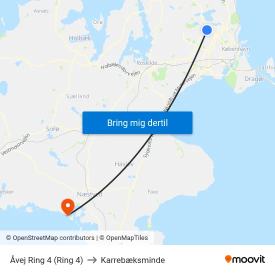 Åvej Ring 4 (Ring 4) to Karrebæksminde map