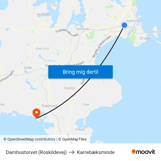 Damhustorvet (Roskildevej) to Karrebæksminde map
