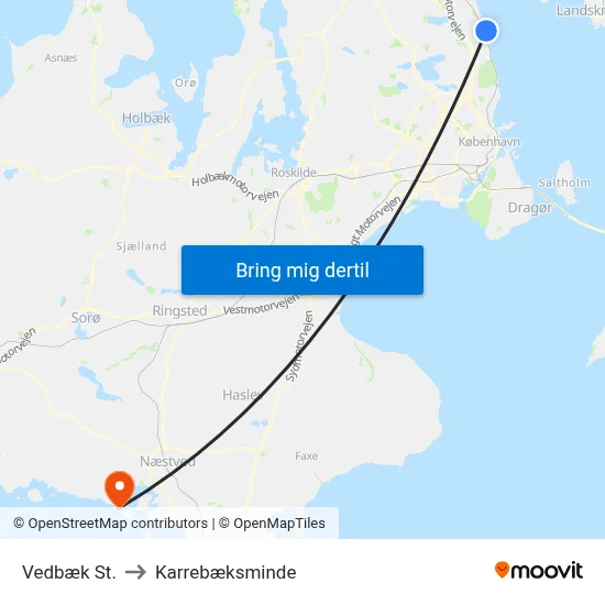 Vedbæk St. to Karrebæksminde map