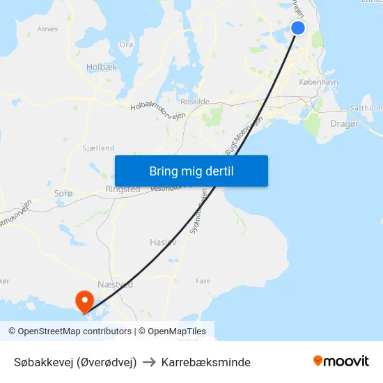 Søbakkevej (Øverødvej) to Karrebæksminde map